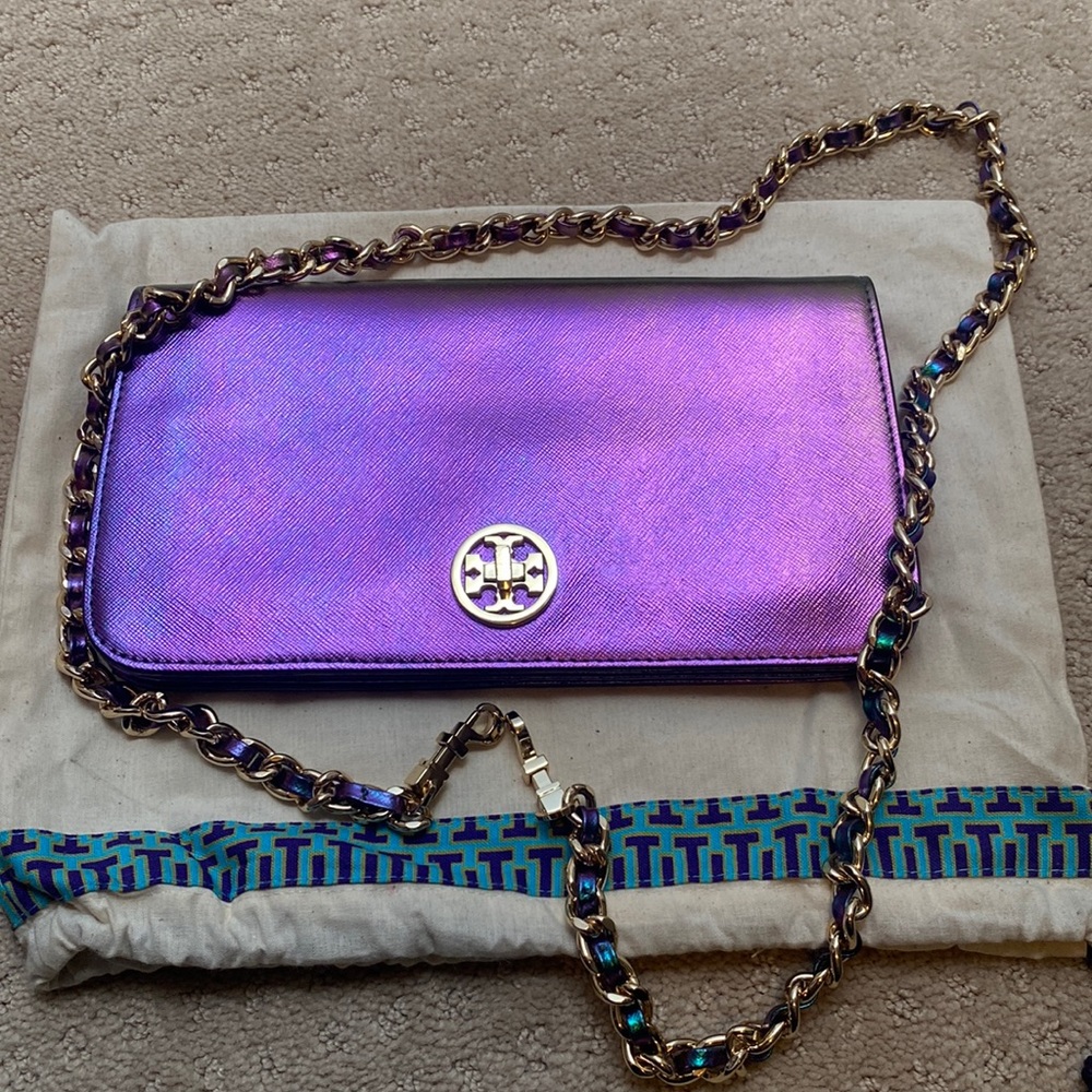 Tory Burch metallic clutch/crossbody purse